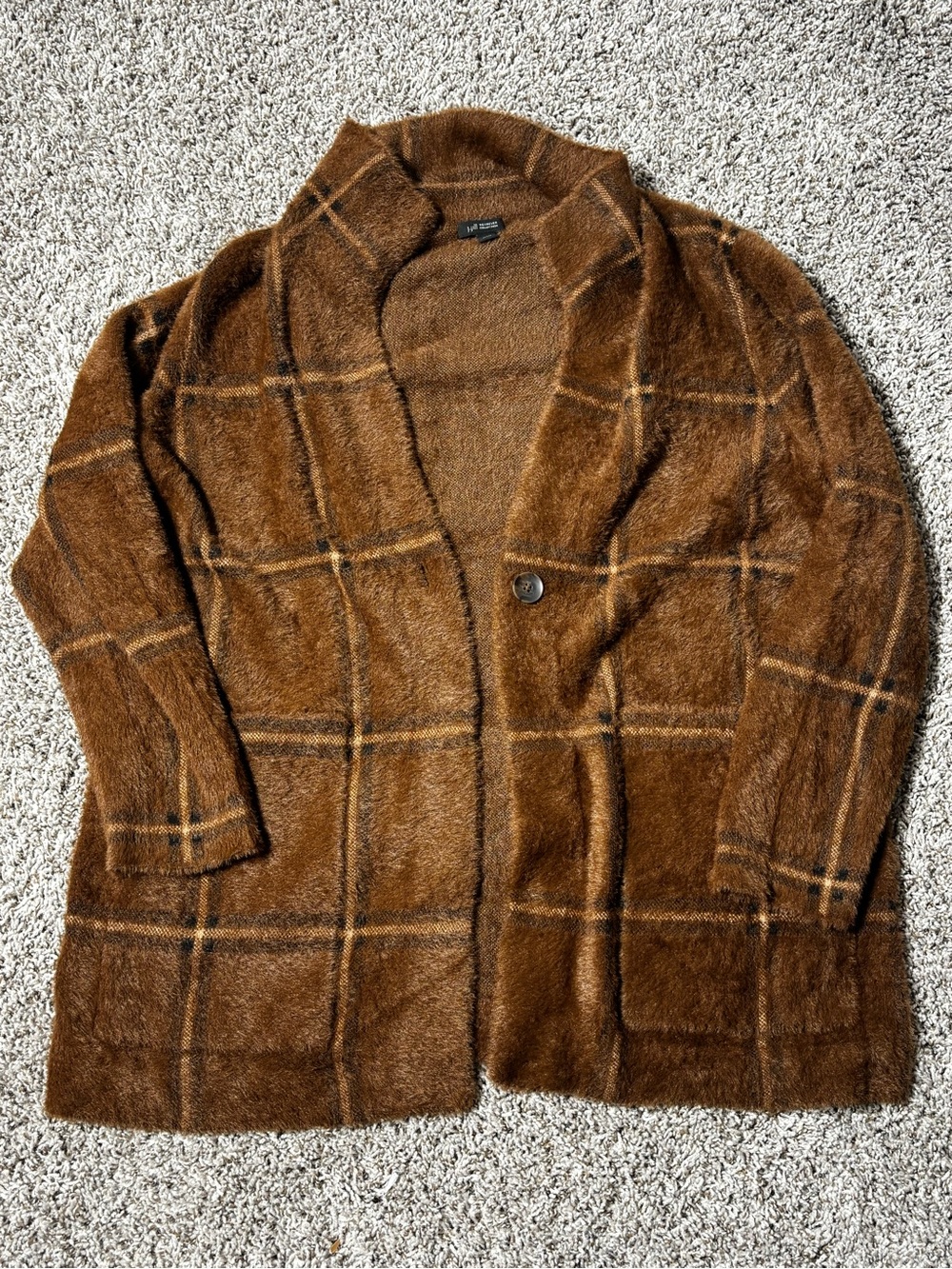 J. Jill Brown Plaid Teddy Coat